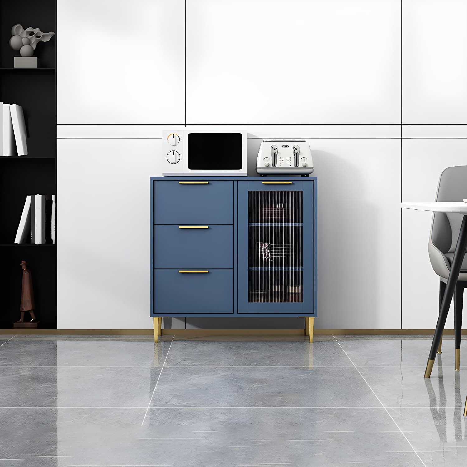 Glam Engineered Wood Sideboard Glass Doors Sideboard with Gold Legs - image 6