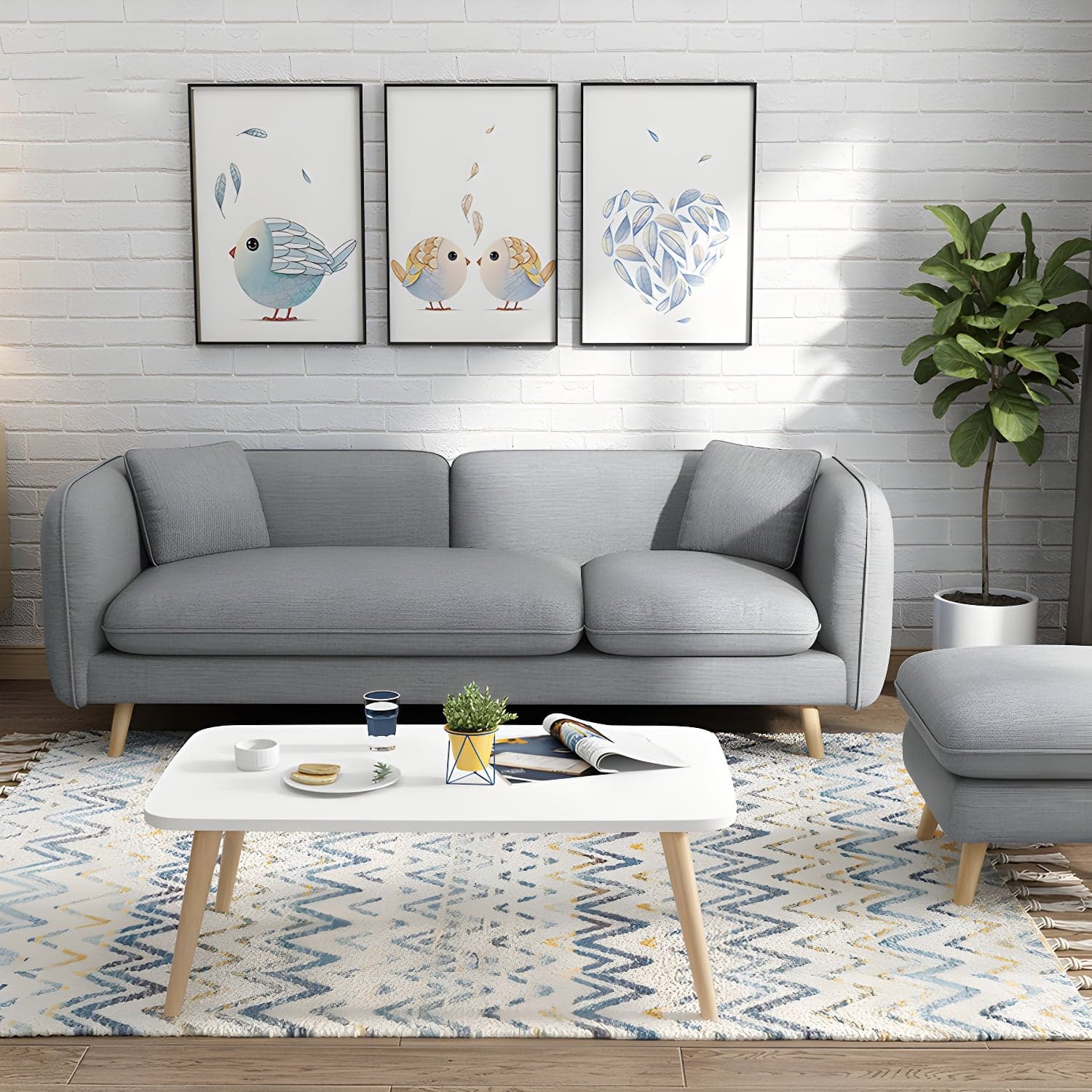 Modern Linen Tuxedo Arm Standard Sofa with Bolster Pillows for Living Room - image 6
