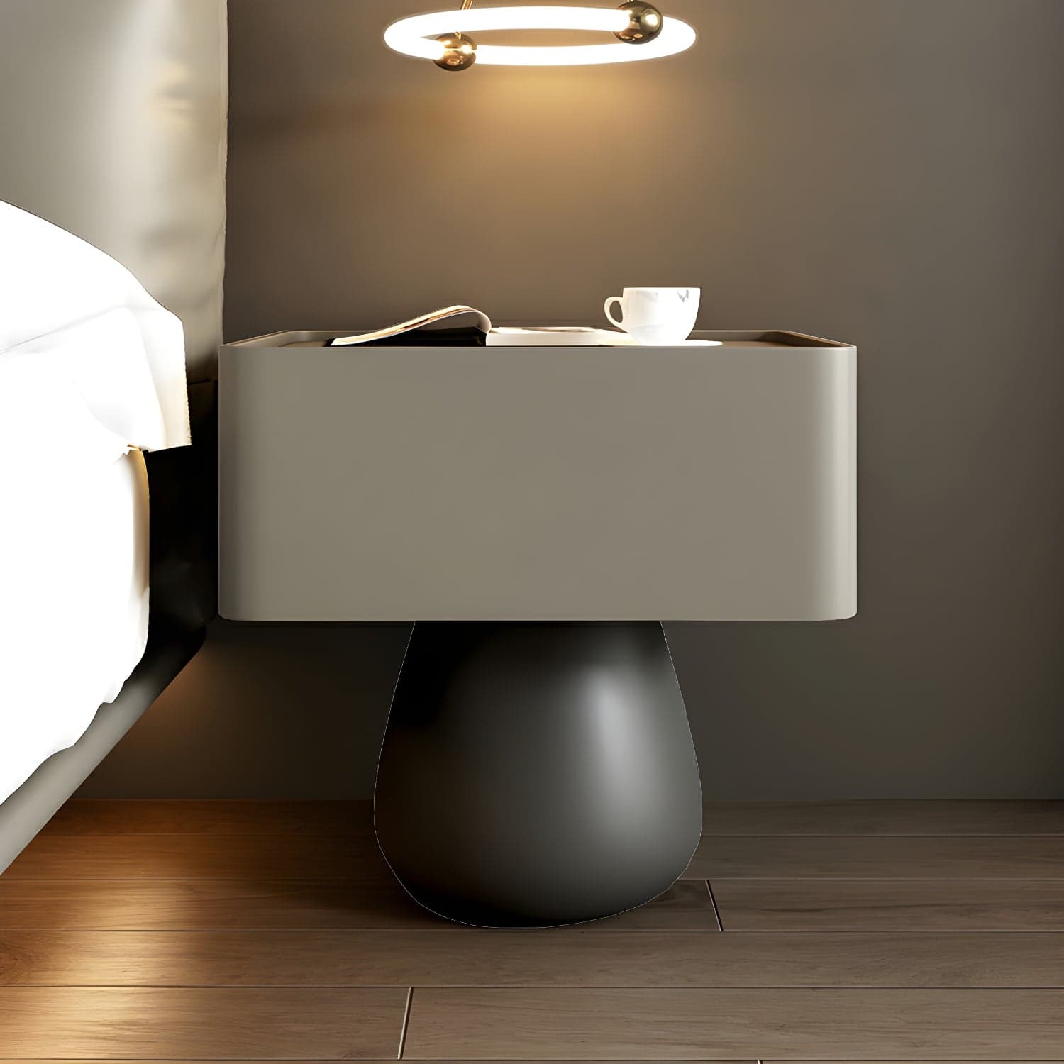 Modern Light Wood Drawer Nightstand with Faux Leather Countertop - image 3