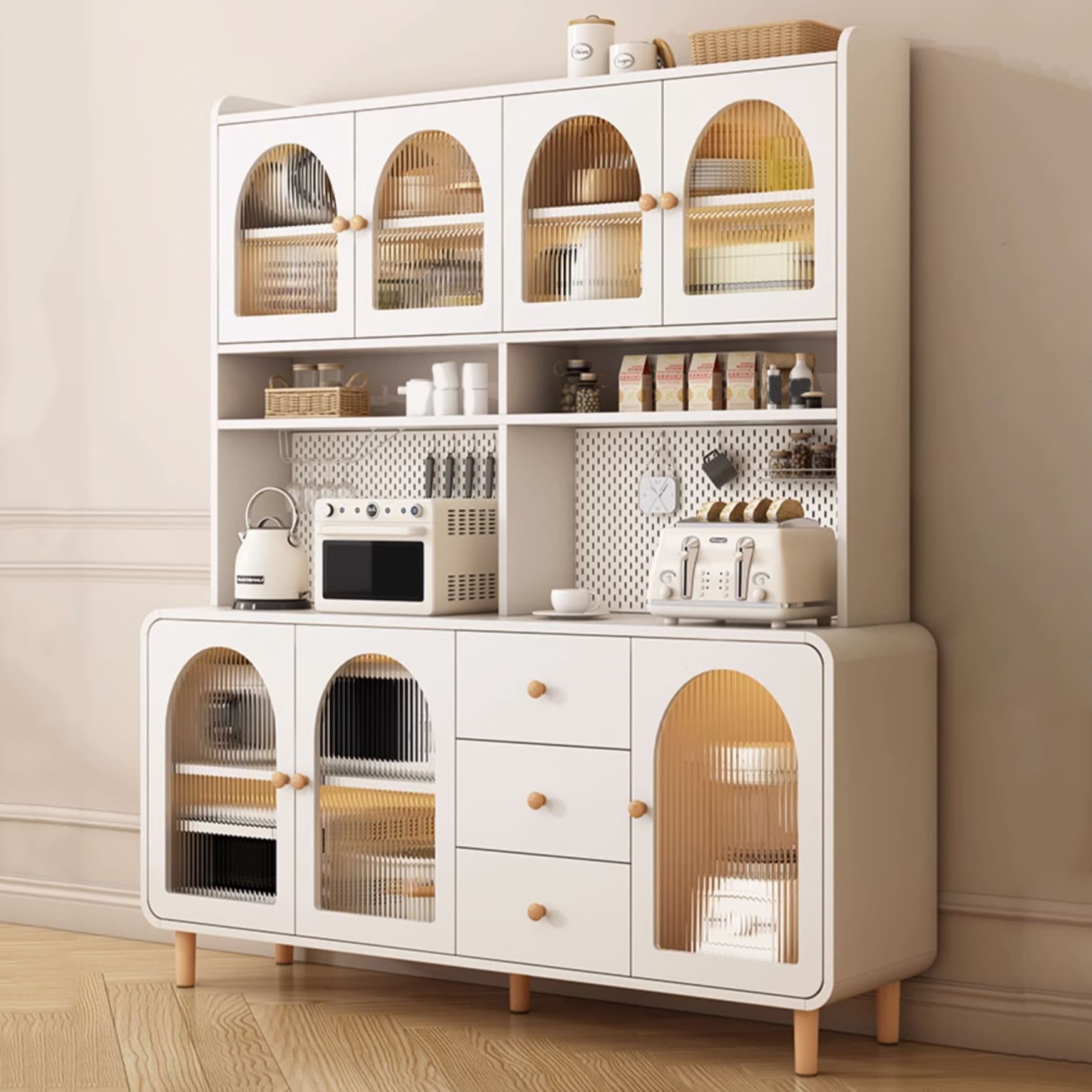 Scandinavian Wood Sideboard Cabinet with Adjustable Shelves and Glass Doors - 40cm Width - image 3