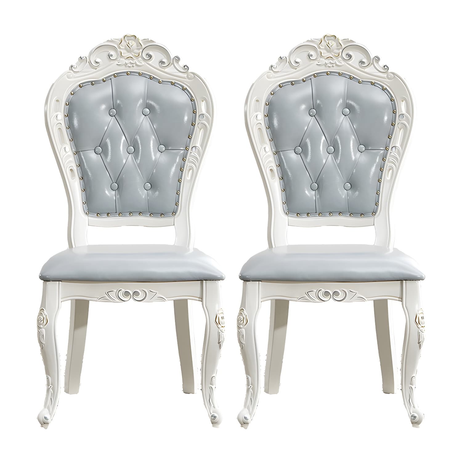 Victorian Rubberwood King Louis Back Chair Matte Finish Leather Dining Chair (Set of 2) - image 4