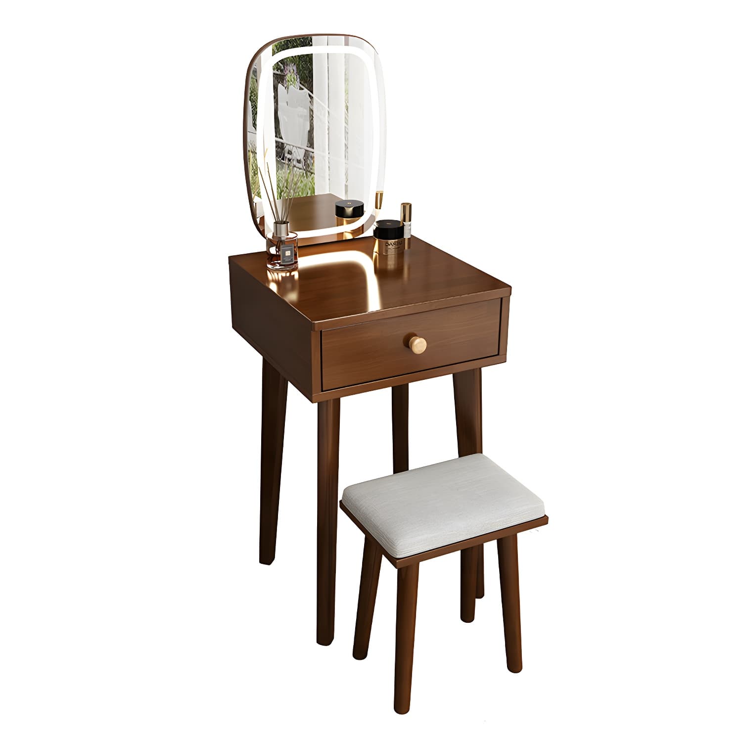 Traditional Bedroom With Drawer Solid Wood Lighted Mirror Make-up Vanity - image 8
