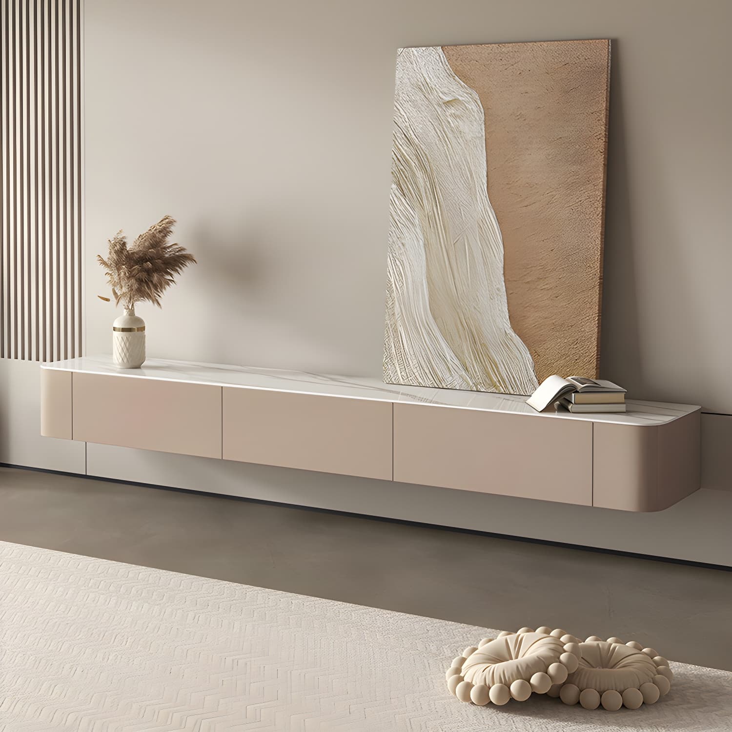 Brown Modern TV Stand with Floating Mount Design, Drawers, and Cable Management - image 3