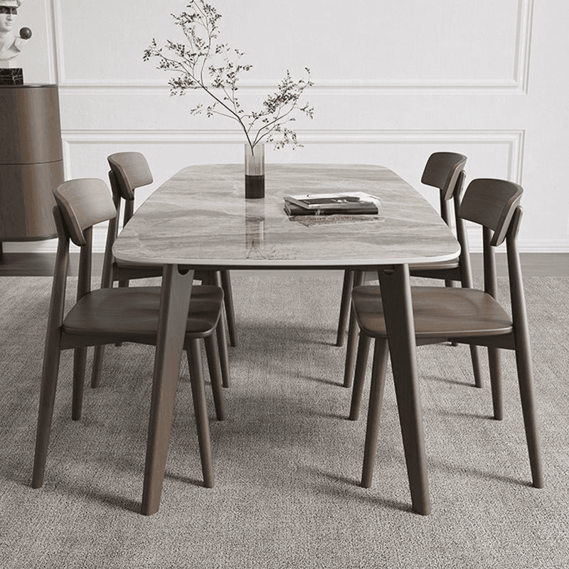 Scratch-proof Rectangle Stone Sand/Warm Wood Finish/Chalky Wood Fixed Top Dining Table for Seats 4/for 8/6 People in a Nordic Style