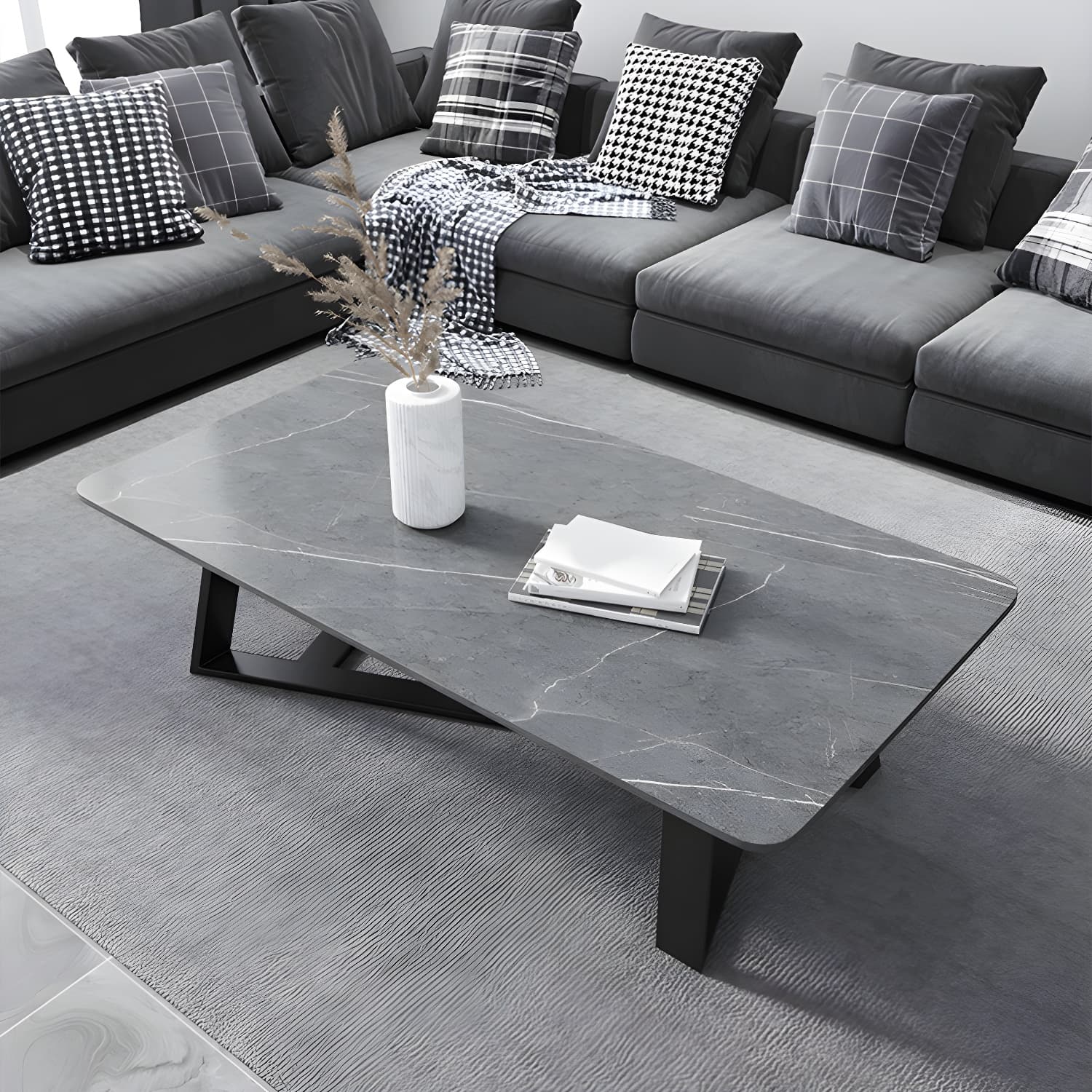 Marble Sled Coffee Table Modern Style Rectangular Cocktail Table