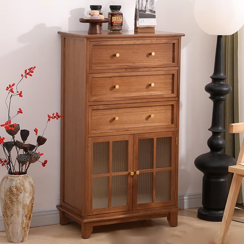 Rectangular Damp-proof Accent Cabinet with Storage Drawer, Closet, Glazed Door, Cabinet Knobs in Chalk/Brown/Wood Color