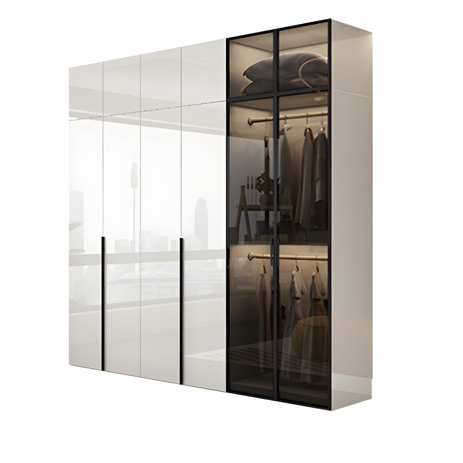 Sleek White Wood Wardrobe Armoire with Soft Close Drawers and Shelves - image 5