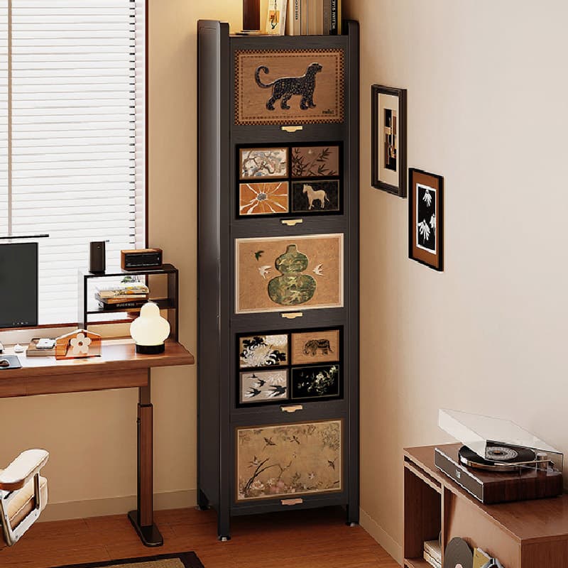 Damp-proof Scratch-immune Steel Accent Cabinet with Glazed Door and Grip Bars in Midnight Black/Chalk, Stain Resistant