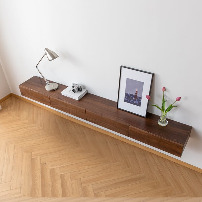 Modern Wall-Mounted Walnut TV Media Console with 2-Drawer and 2-Door - image 3