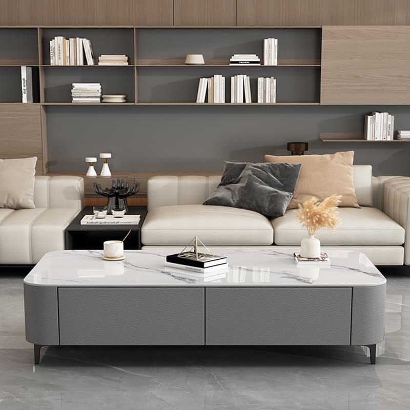 Four Leg Non-Upholstered Modern Metal Coffee Table with Storage and Drawers Standard Size - image 4
