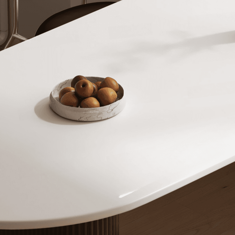 Minimalist Dining Table Set with White Slate Top and Two-sided Pedestal Base, Featuring a Fixed Table - image 10
