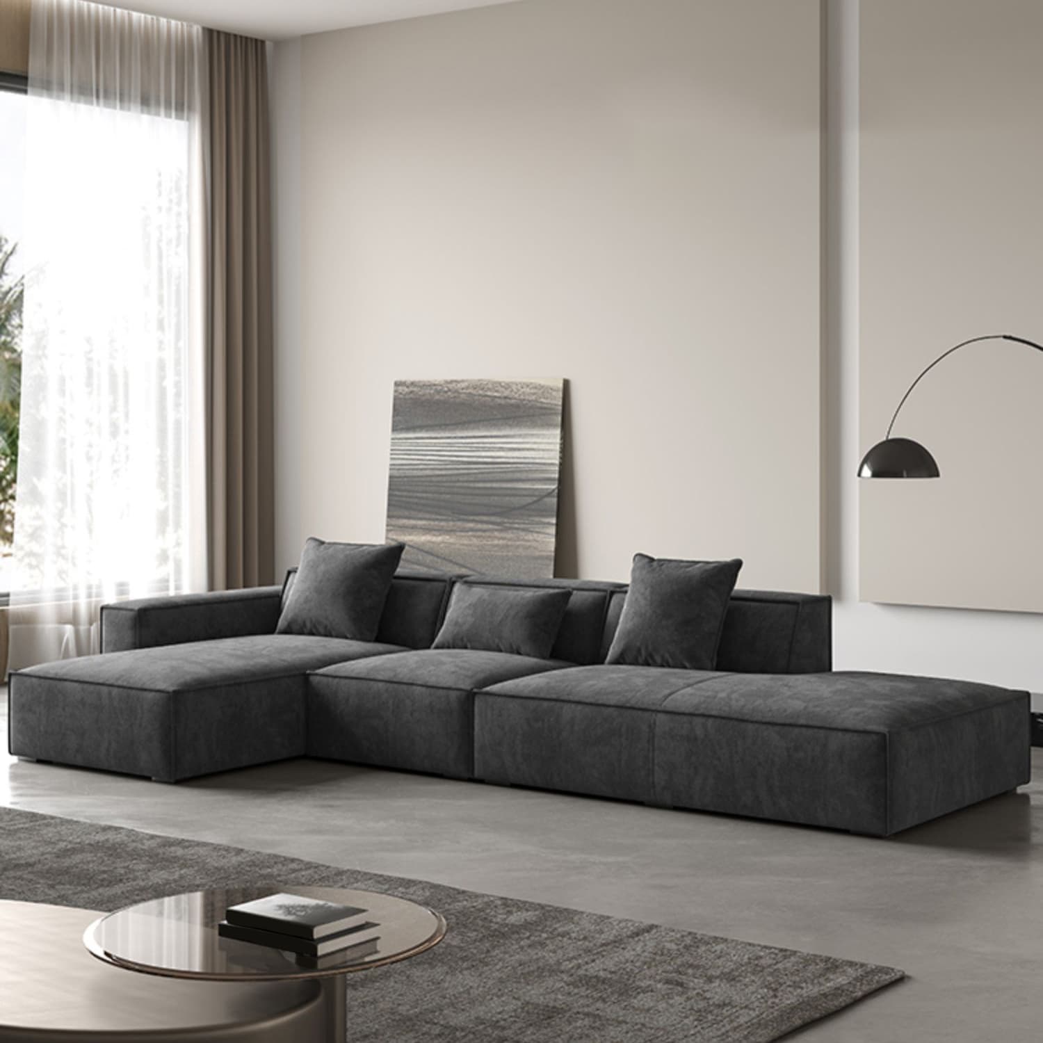 Modern Gray Square Arm Sectional Sofa Upholstered in Polyester Blend - image 13