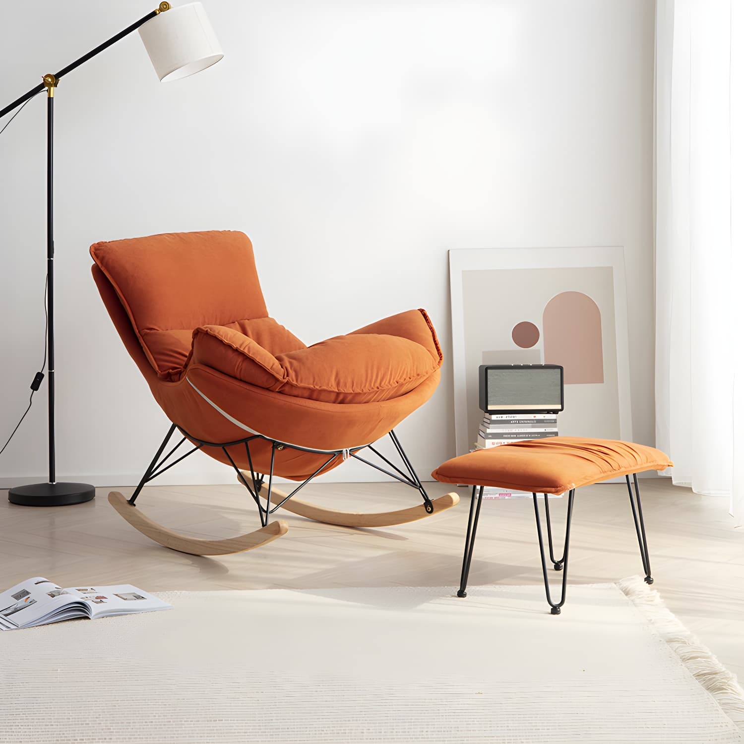 Faux Leather Gorgeous Rocking Chair Removable Cushions Rocker Chair for Living Room - image 8