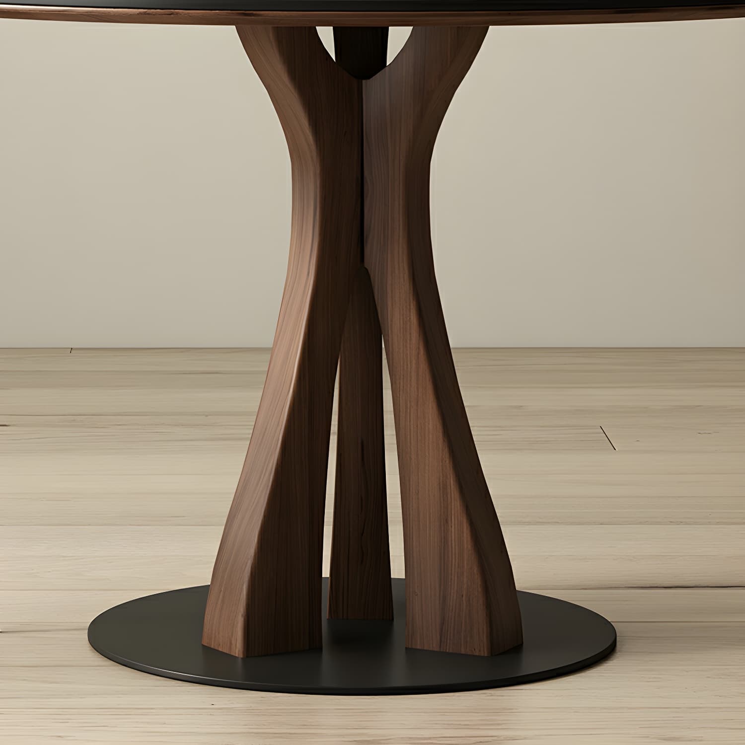 Round Modern Stone Top Dining Table with Solid Wood Pedestal Base - image 8