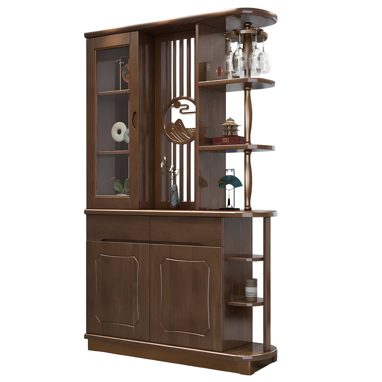 Mid-Century Modern Solid Wood Rectangle Accent Cabinet Glass Paned with Shelves - image 11