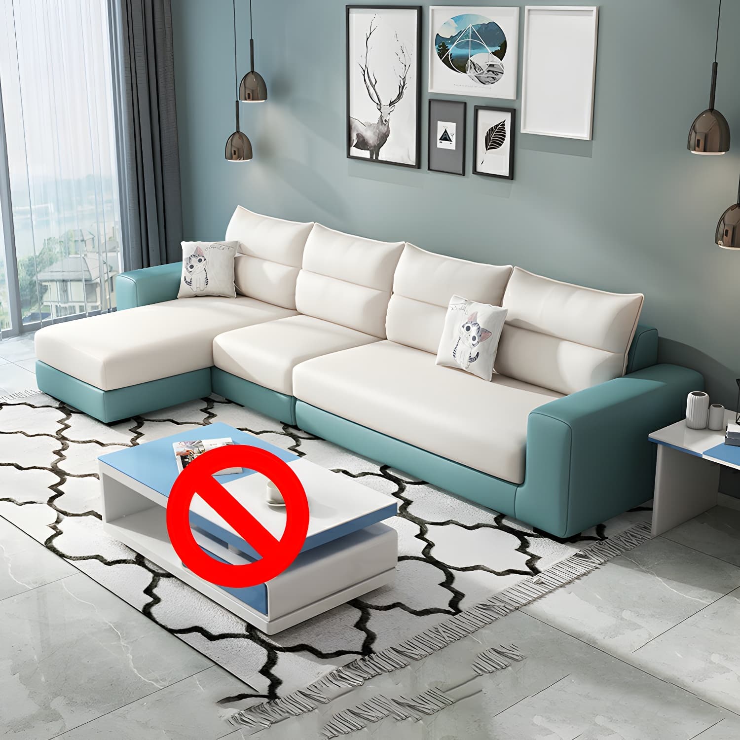 Modern Reversible L-Shape Sectional Sofa with Square Arm and Black Legs