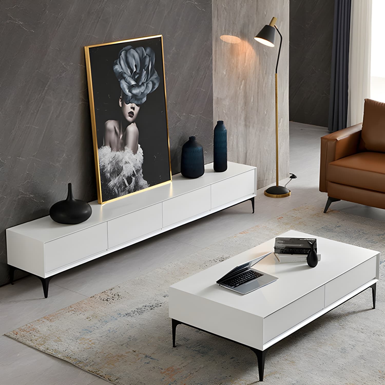 Contemporary Media Console 3/4 Drawers Media Console TV Stand - image 4