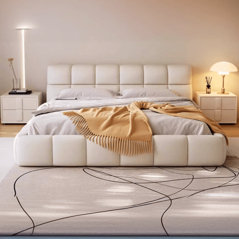 Solid Color Synthetic Leather Storage Bed with Sponge Upholstery for Living Room