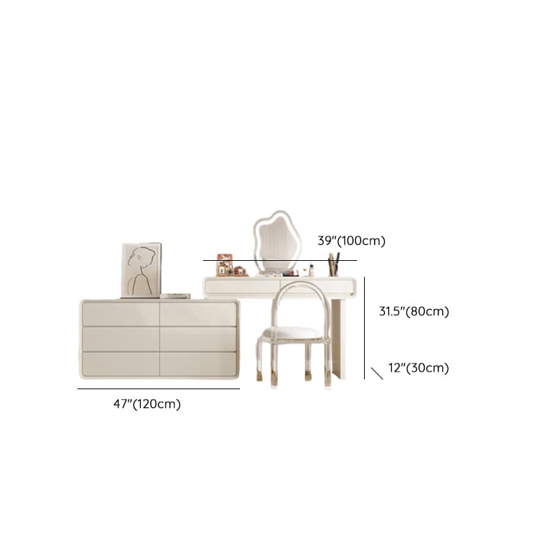 Standard Length Vanity Set with Upholstered Chair in Chalk, Synthetic Frame, and Lighted Mirror Including Seat - image 17