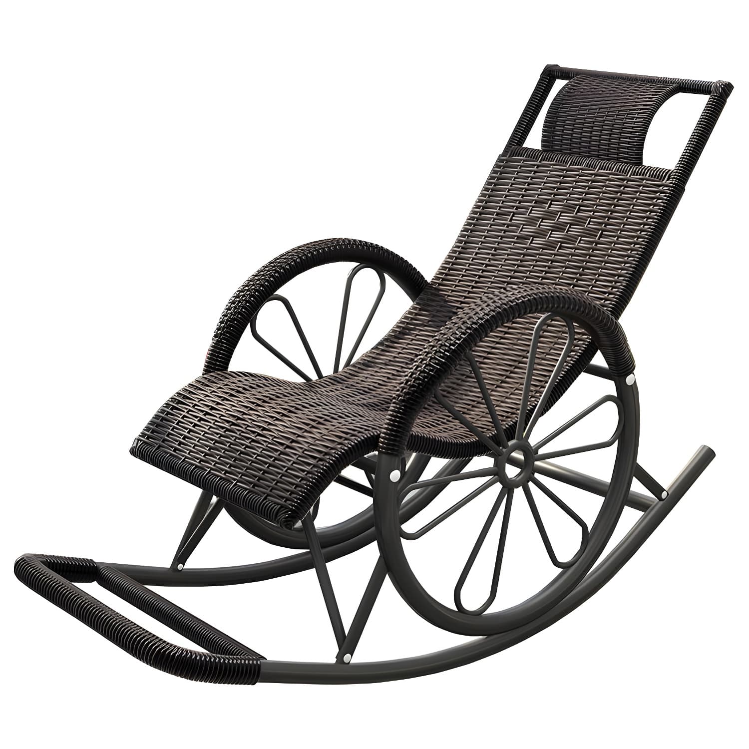 Modern Spindle Rattan Rocking Chair Metal Frame Wheel Handrail Design Rocker Chair - image 12