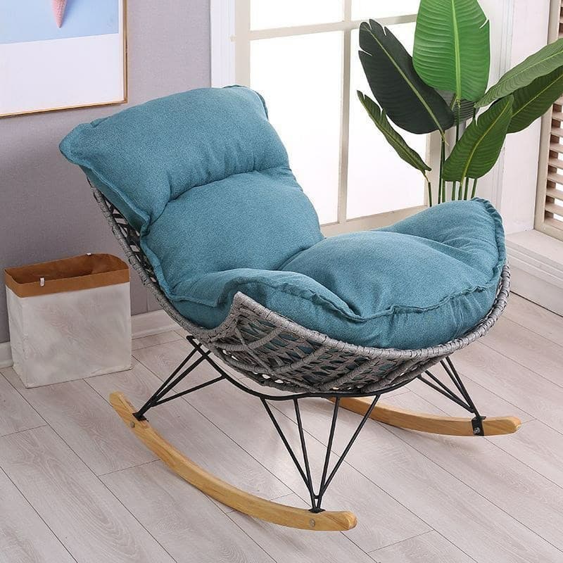 Stylish Wicker & Rattan Rocking Chair with Natural Wood Legs - Perfect for Modern Home Décor