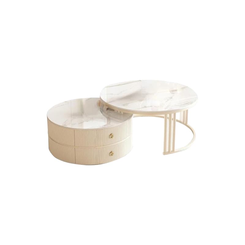 Steel Frame 2-Set Nesting Coffee Tables with Storage Drawers Glam Style Round Tables Standard Size - image 8