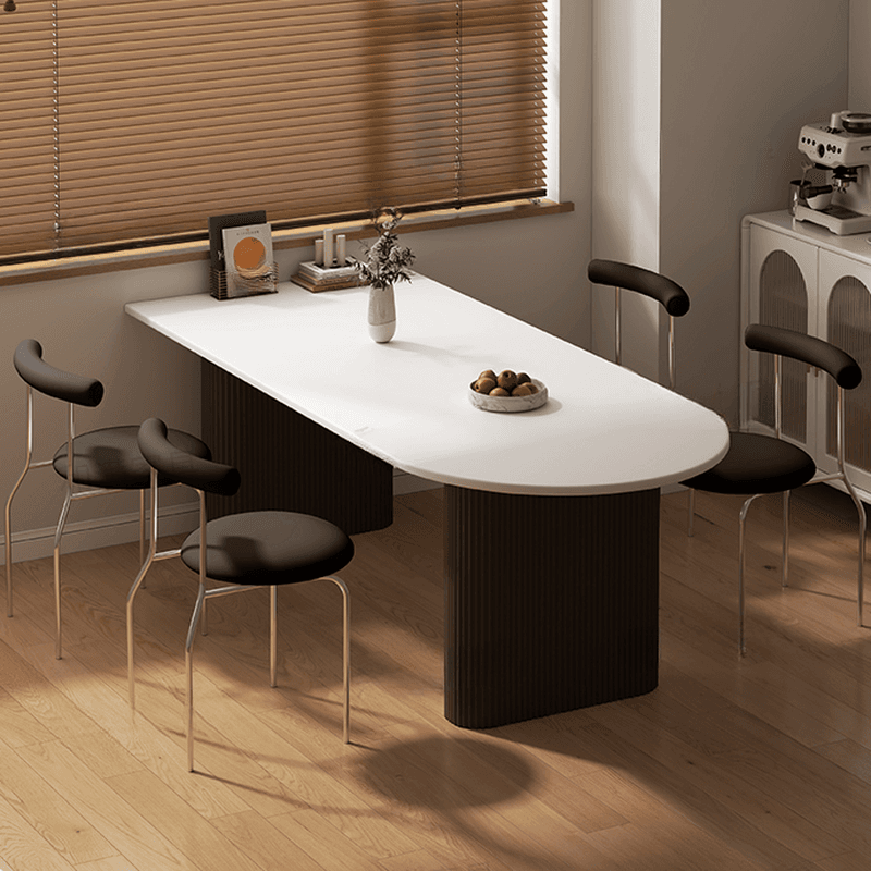 Minimalist Dining Table Set with White Slate Top and Two-sided Pedestal Base, Featuring a Fixed Table - image 5