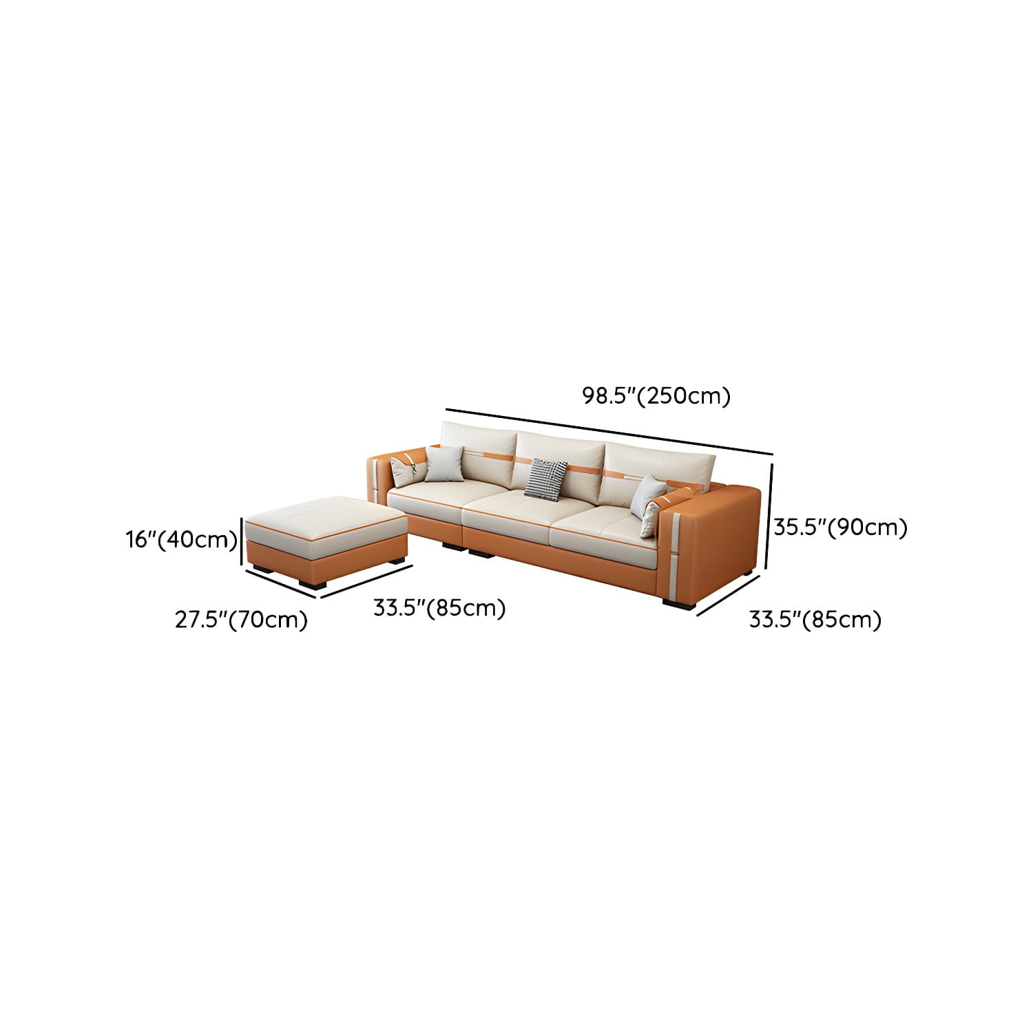 Scandinavian Wood Frame Beige Faux Leather Stationary Sectional Sofa with Cushion Back - image 16