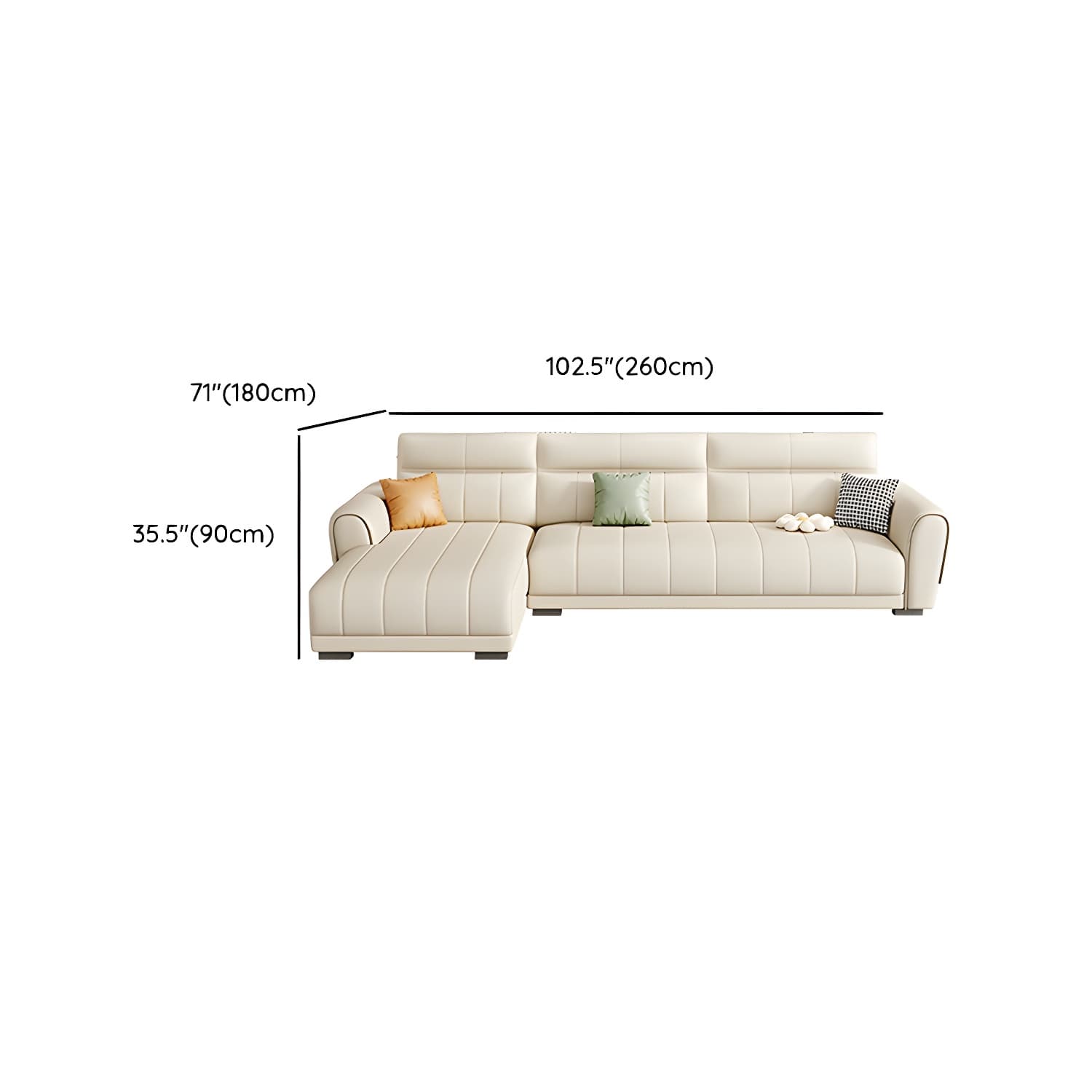 Scandinavian Wood Frame Beige Faux Leather Sectional with Cushion Back - image 22