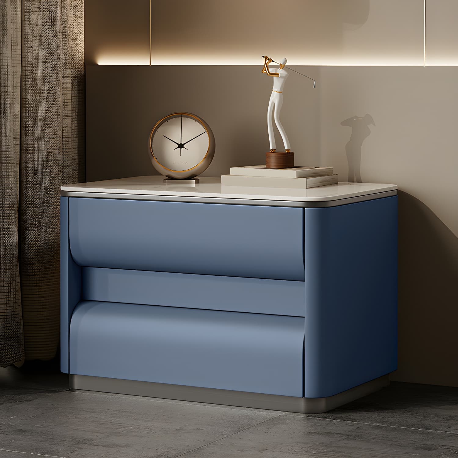 Contemporary Bedside Cabinet Stone Bed Nightstand with 2 Drawers - image 5