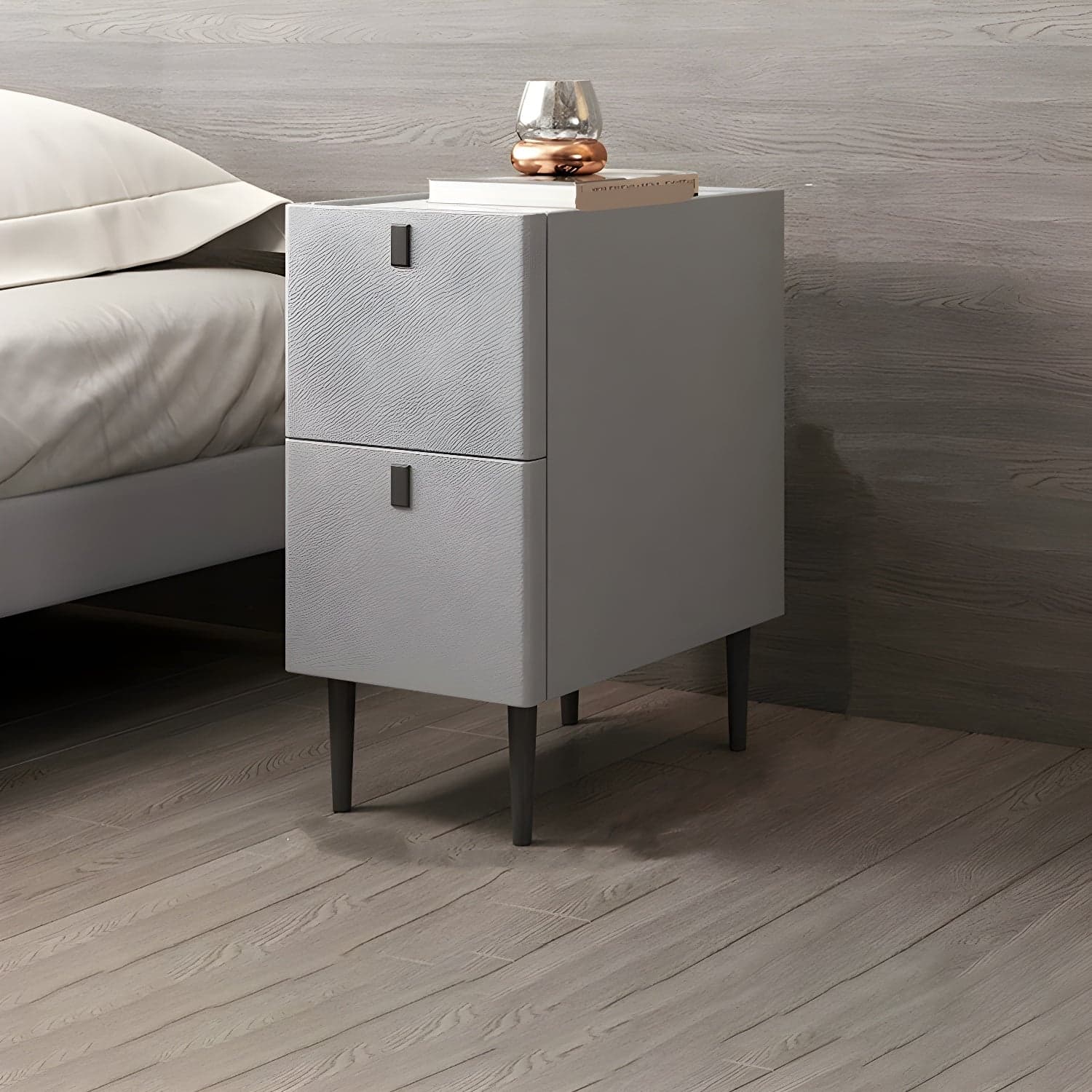 Modern Style Leather Polychromatic Choice of Black Cabinet Leg Nightstand - image 9