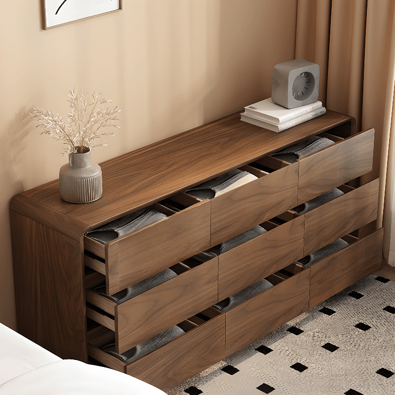 Cocoa Simplistic Natural Wood Double Dresser with 6/9/5 Drawers in Horizontal/Vertical Orientation