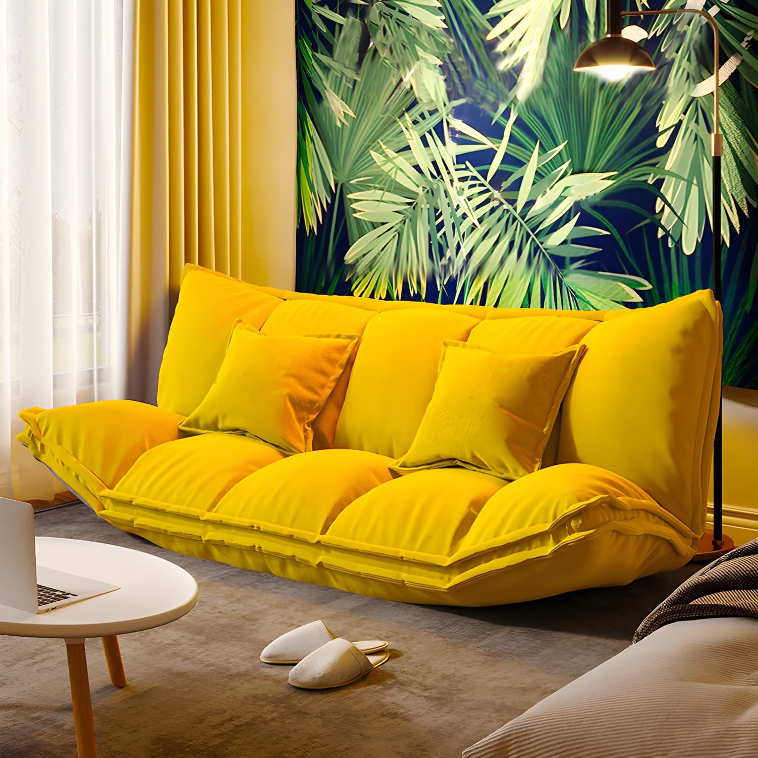 Modern Tight Back Convertible Sleeper Sofa Fabric Armless Solid Color Sofa - image 9
