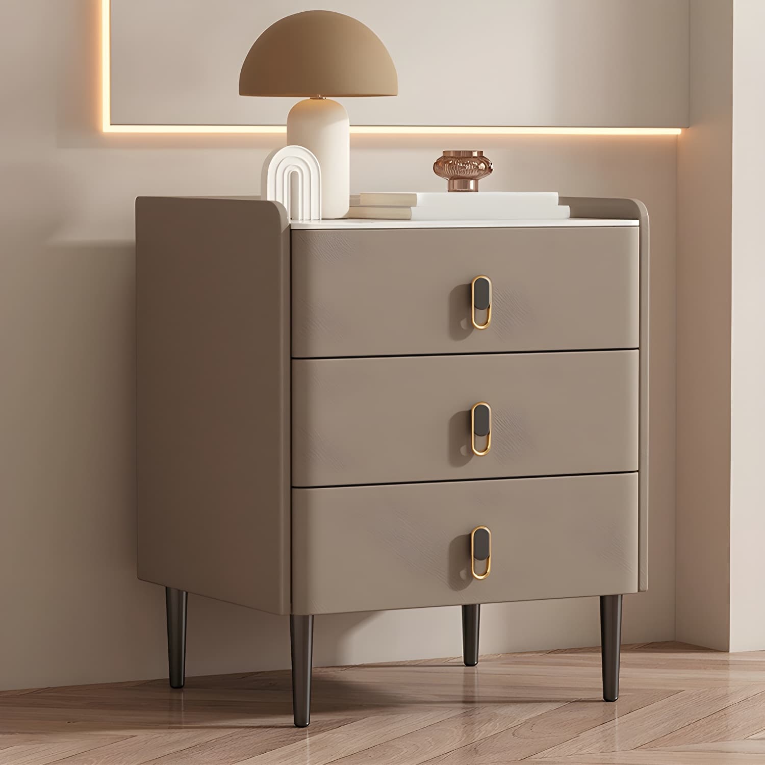 Modern Faux Leather Bachelor's Chest with Stone Countertop, 3 Drawers - image 11
