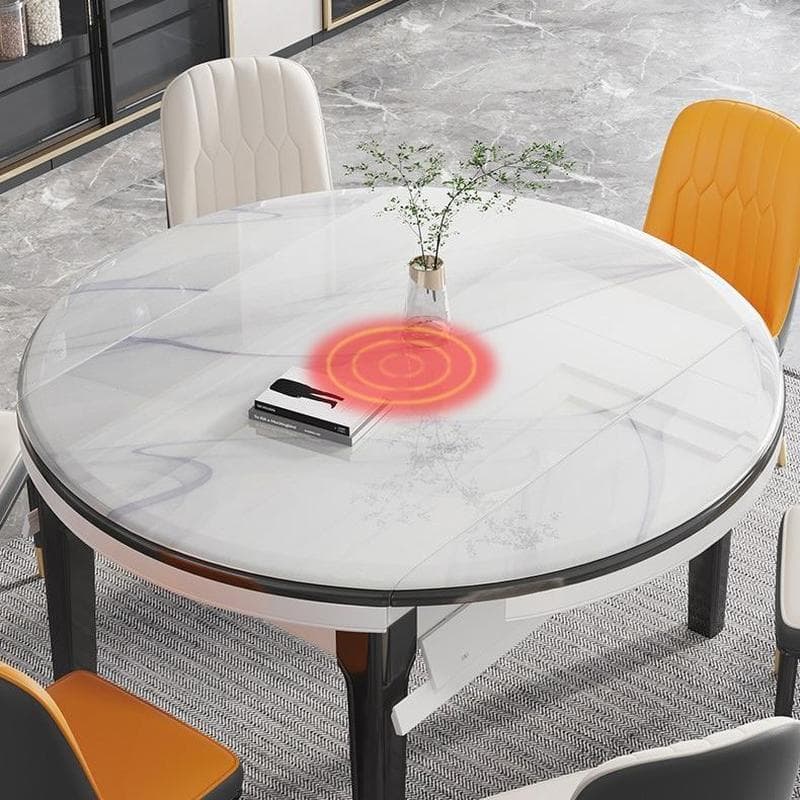 Stone Top Extendable Dining Set with Wood Legs Chairs for Home - image 5