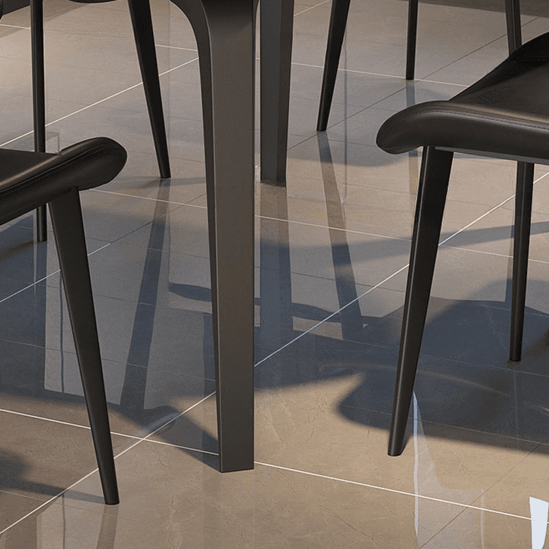 Dining Table Set with Slate Stone Top, Fold-away Leaf, Padded Chair with Back for 6 People in Midnight Black - image 6
