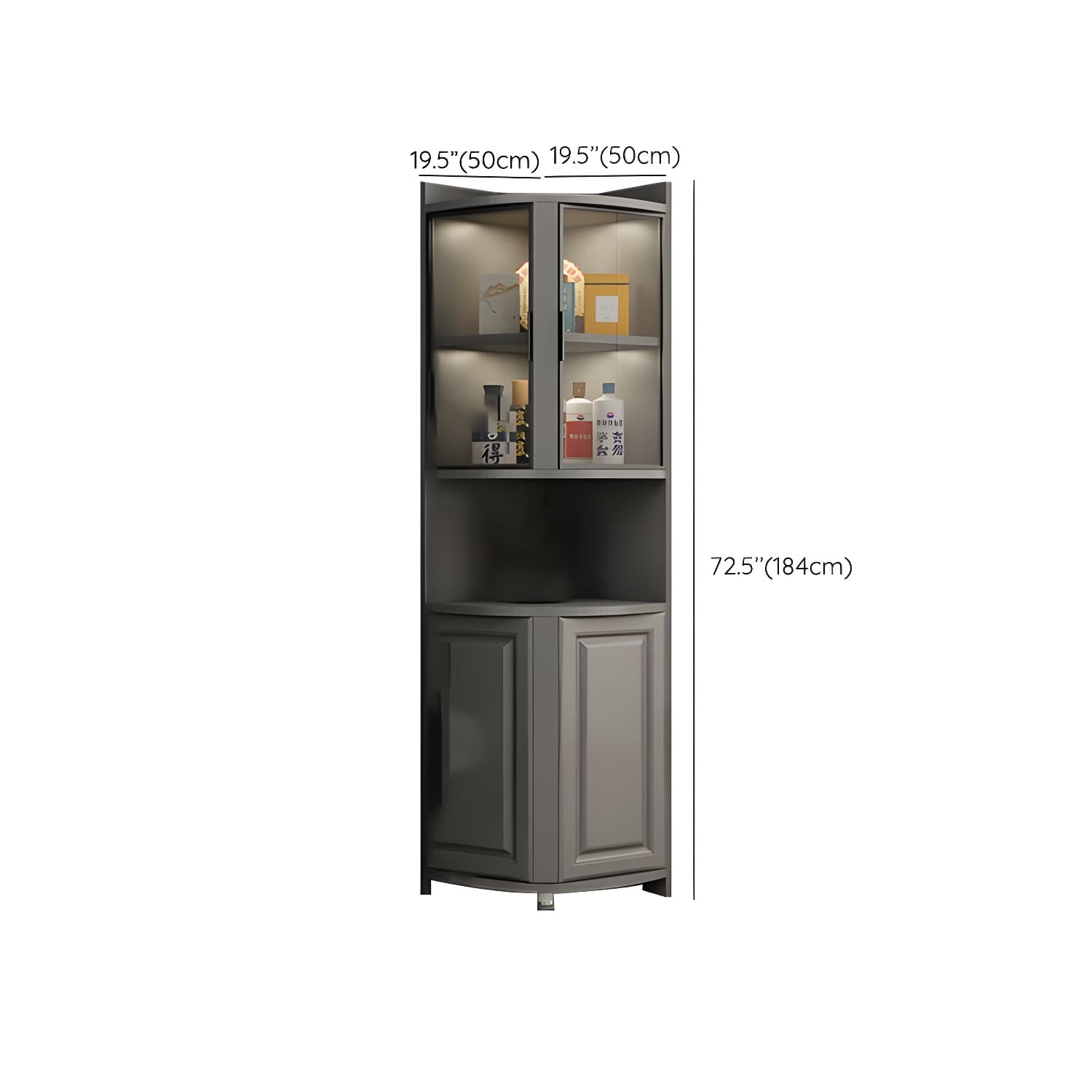 Gray Corner Accent Cabinet with Glass Doors and 8 Interior Shelves - image 15