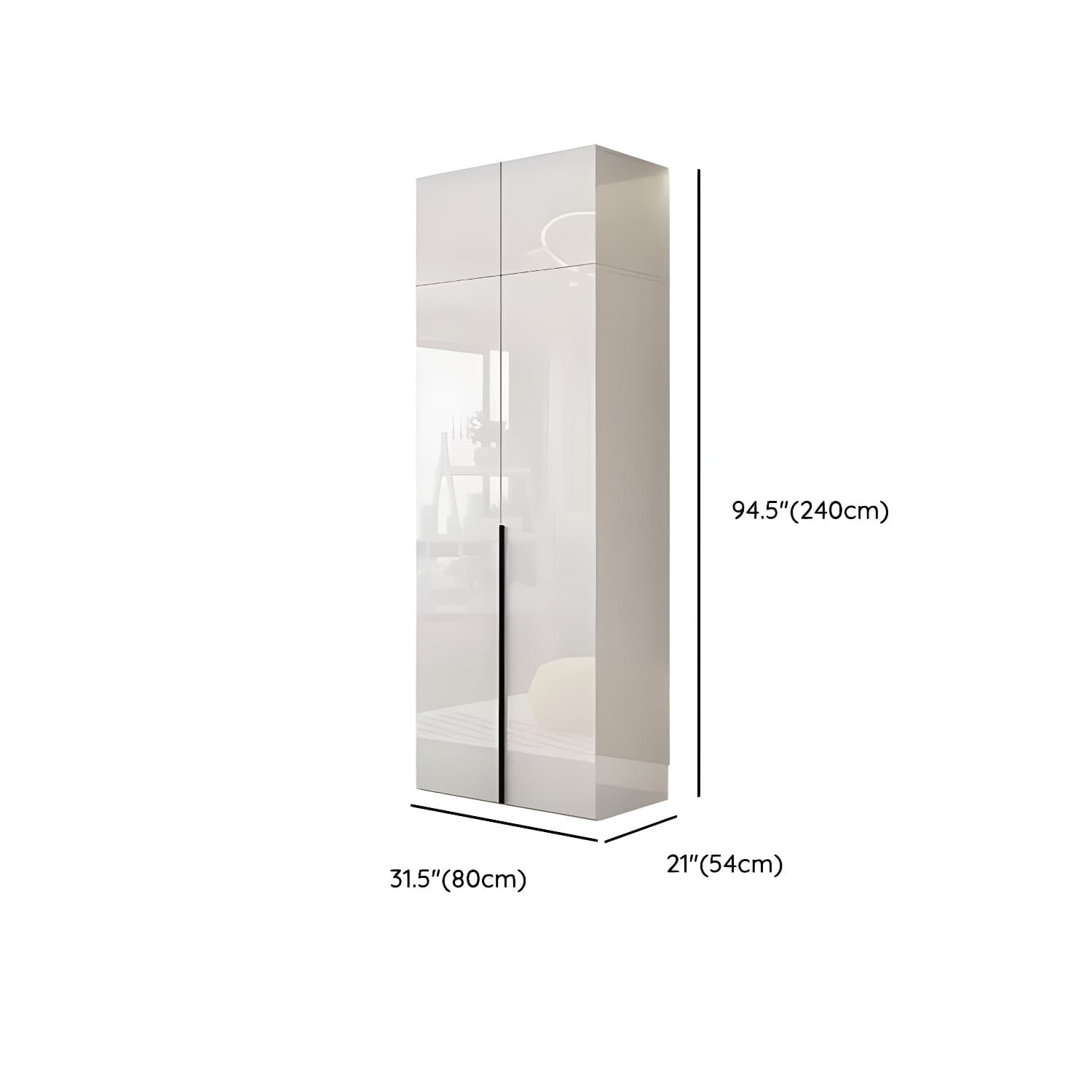 Modern white wood wardrobe armoire with hinged doors, clothing rod & shelves - image 27