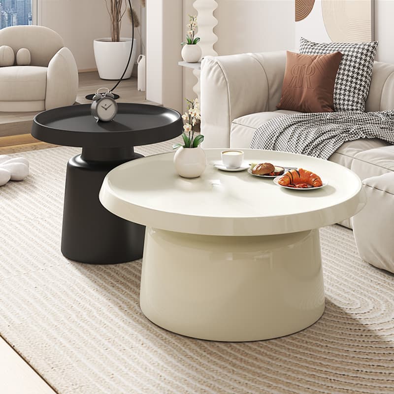 Modern Pedestal Non-Upholstered Round Nesting Coffee Tables Metal Top and Base - image 12