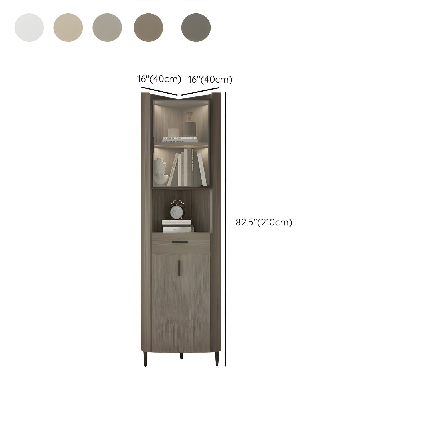Small Modern Corner Accent Cabinet with Wood Counter Top, Drawers Included, and Metal Legs - image 14