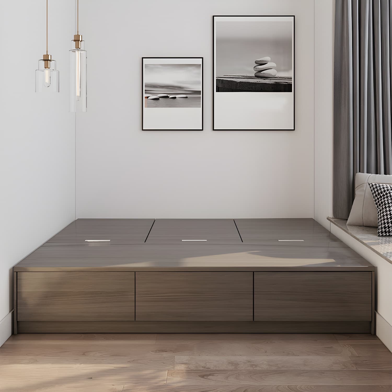 Light Brown Platform Bed Scandinavian 13.77" Tall Bed Frame with Storage Drawers - image 13