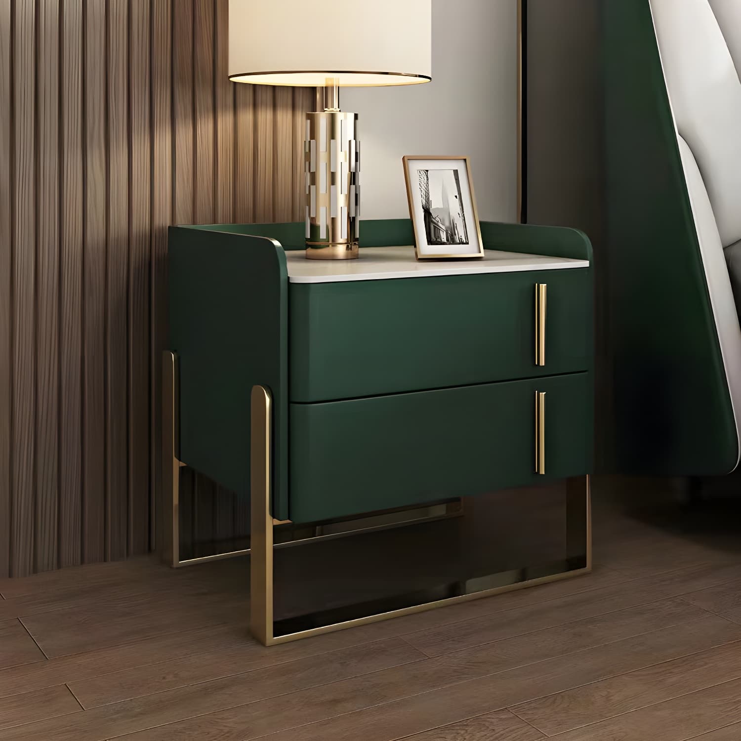 Modern Stone Top Night Stand 19.68" Tall 2 - Drawer Nightstand