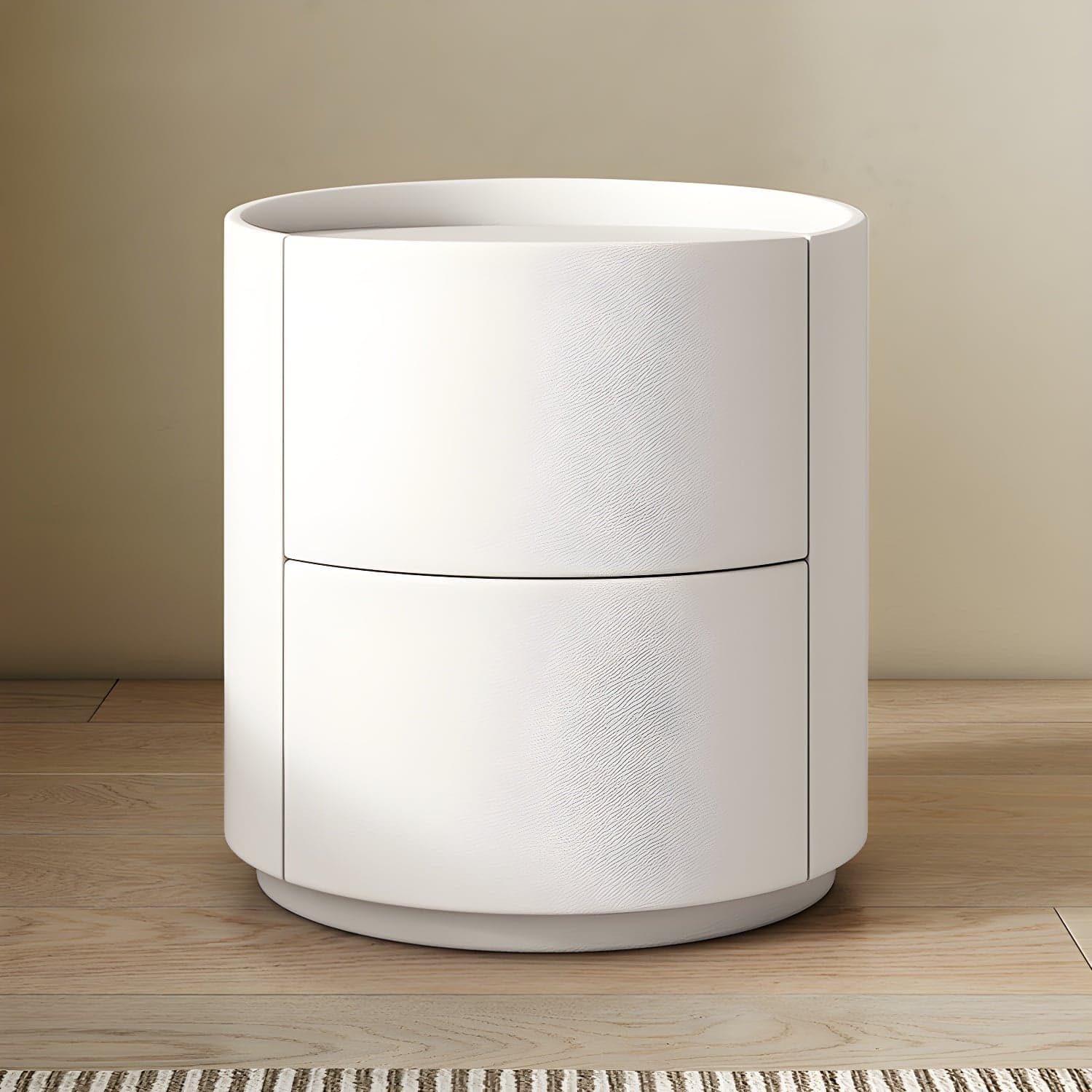 Modern Faux Leather Nightstand with 2 Drawers in Light Wood Tone - image 12