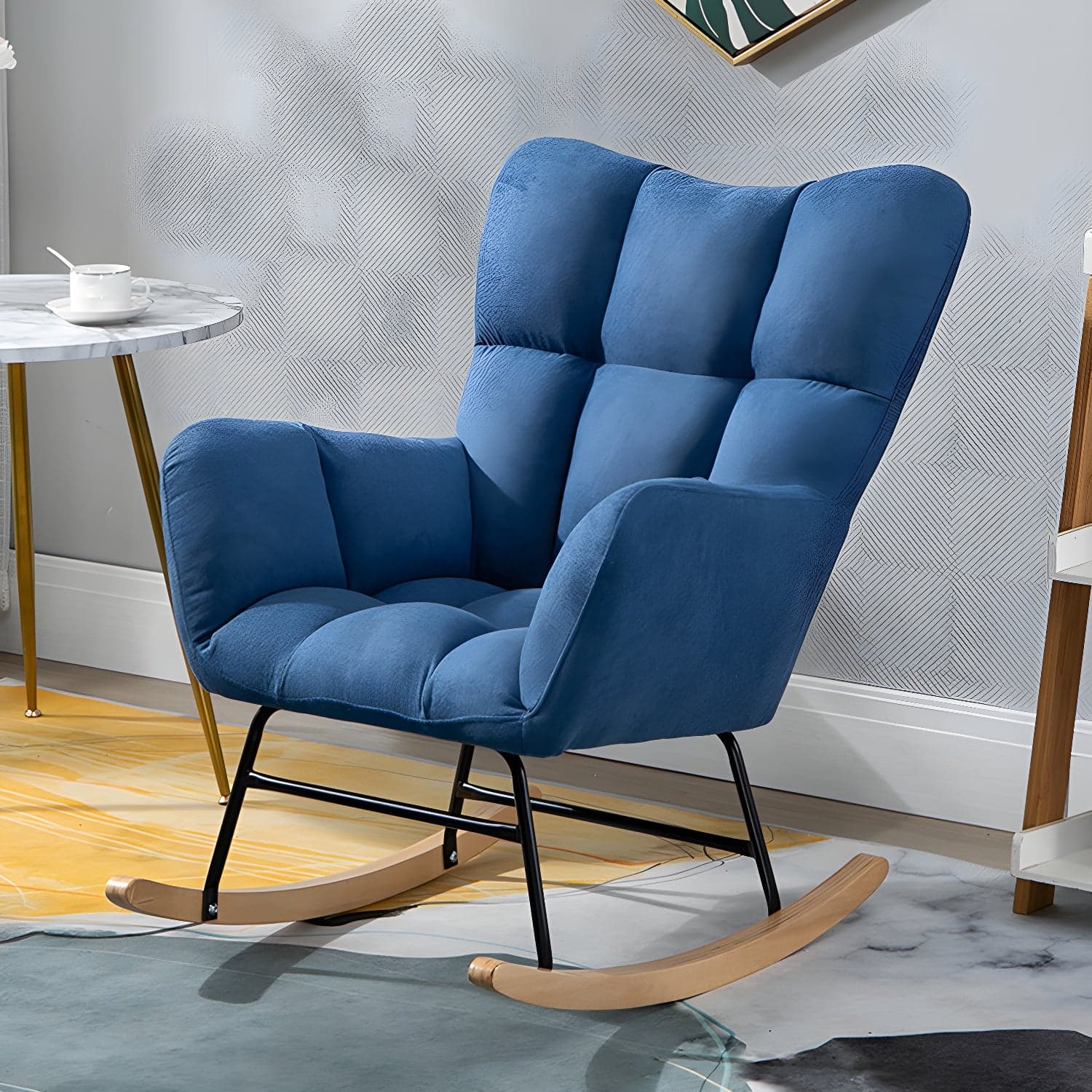 Modern Rocker Chair Upholstered Dark Legs Glider Button-Tufted - image 3