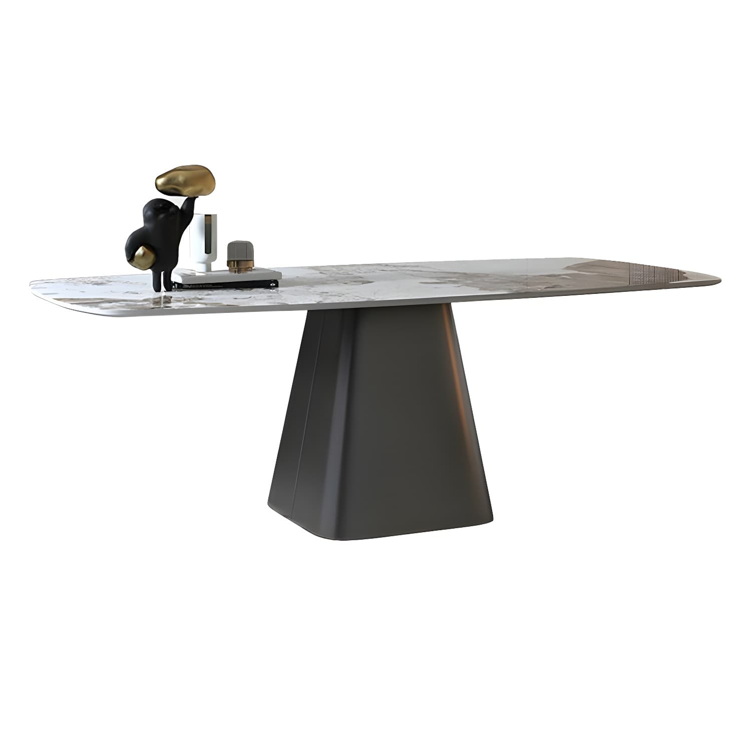 Rectangle White Stone Glam Dining Table with Steel Pedestal Base - image 6
