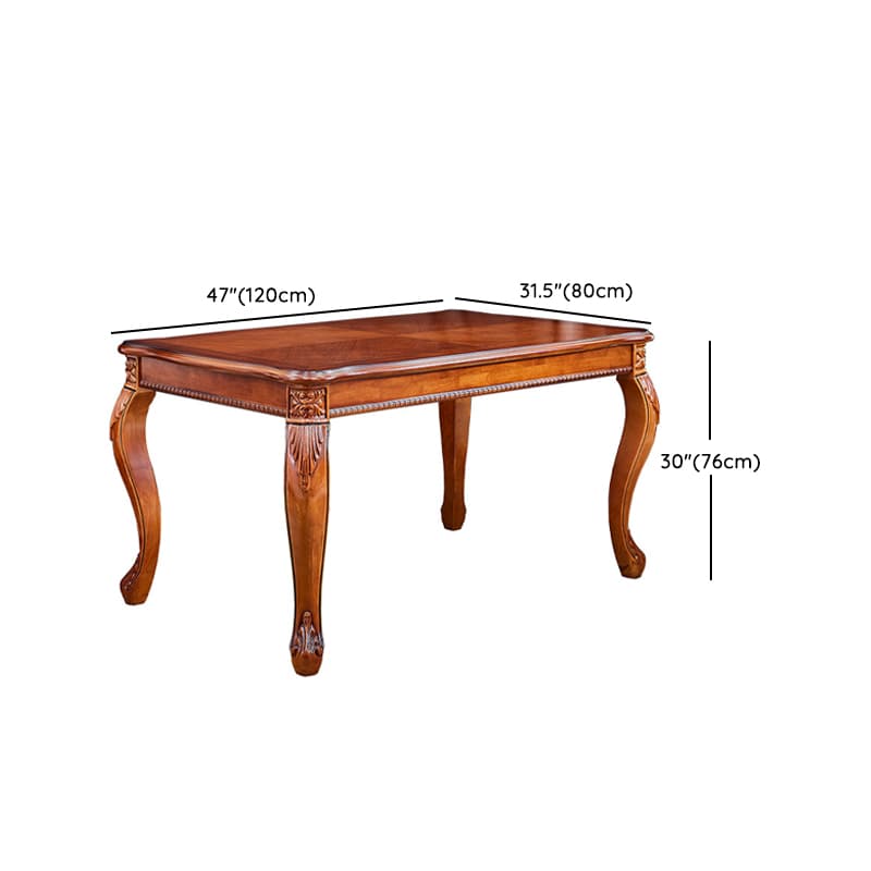 Retro Rectangular Brown Solid Wood Dining Table Set with Four Legs and Fixed Table - image 11