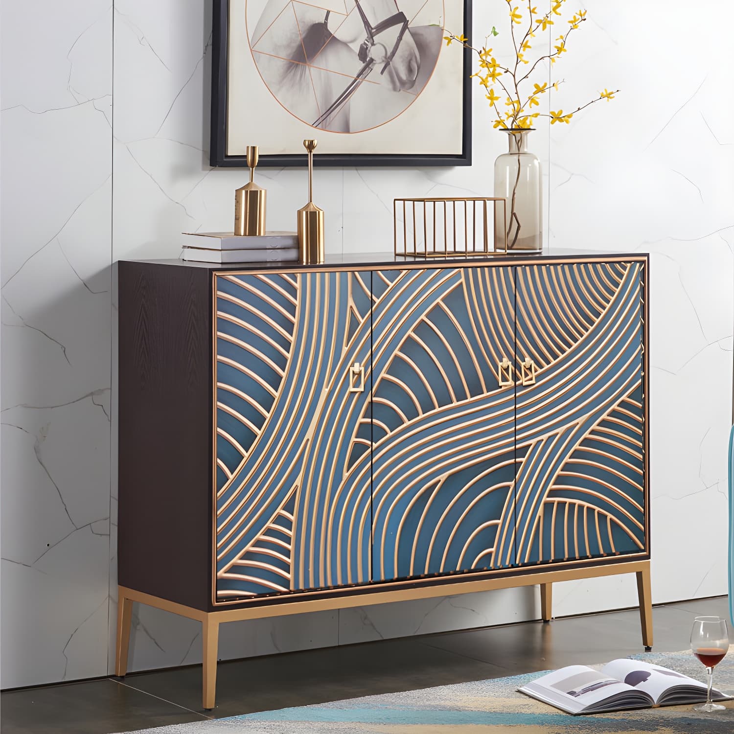 Gold Legs 35.4" High Sideboard Cabinet Glam Style Wood Buffet Table - image 5