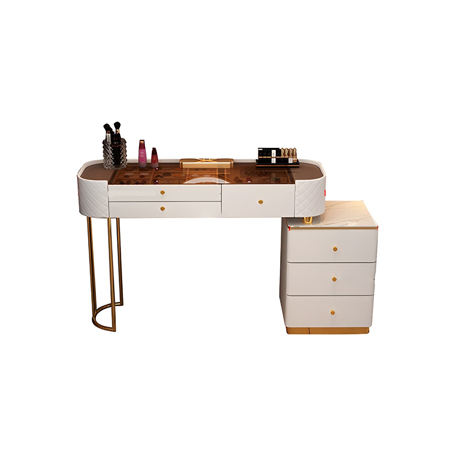 Lighted Mirror & Jewelry Makeup Vanity Metal Dressing Table Stool Set - image 20