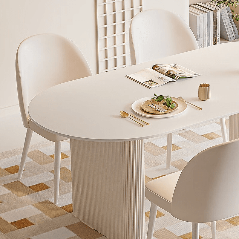 Oval Dining Table Set with Two-sided Pedestal, Enclosed Back, Fixed Table, Padded Chair, 5-piece in White - image 5