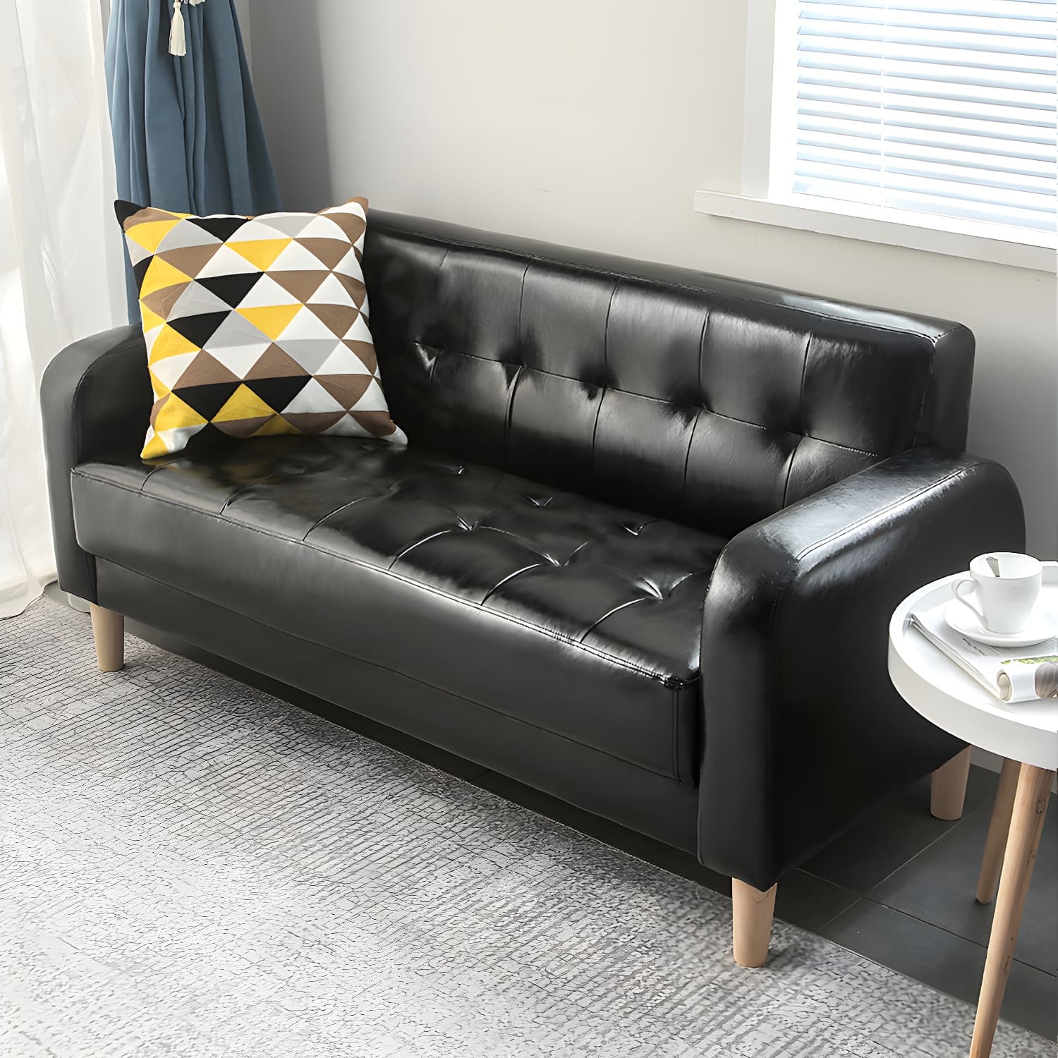 Tufted Fabric Sofa with Four Wooden Legs Square Tufted Sofa for Bonus Room
